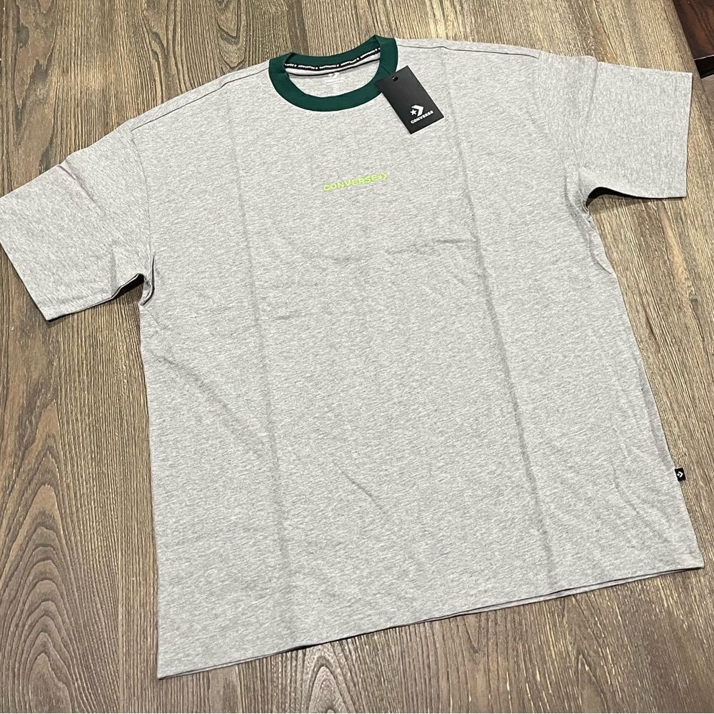 NWT Converse Mens Oversized Wordmark Ringer T-Shirt Short Sleeve Grey Size M